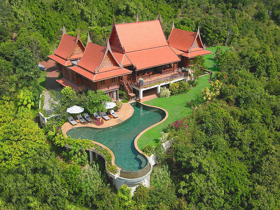 Aerial view of villa on the hillside