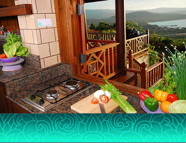 Kitchen with view of Koh Samui in the background